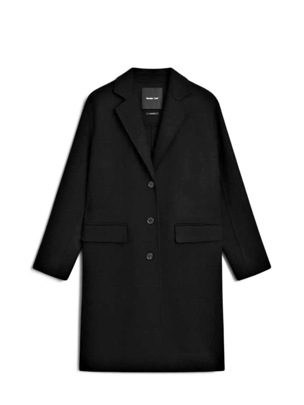 Massimo Dutti Black Single-Breasted Long Coat